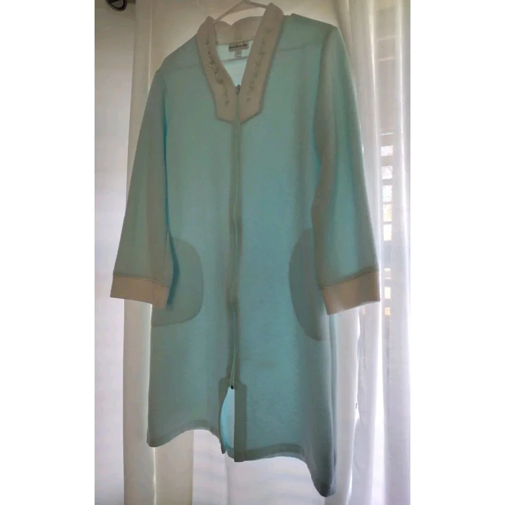 Miss Elaine Vintage Nightgown Sz M | Blue Zip Robe Housecoat | Pocket Retro Cozy